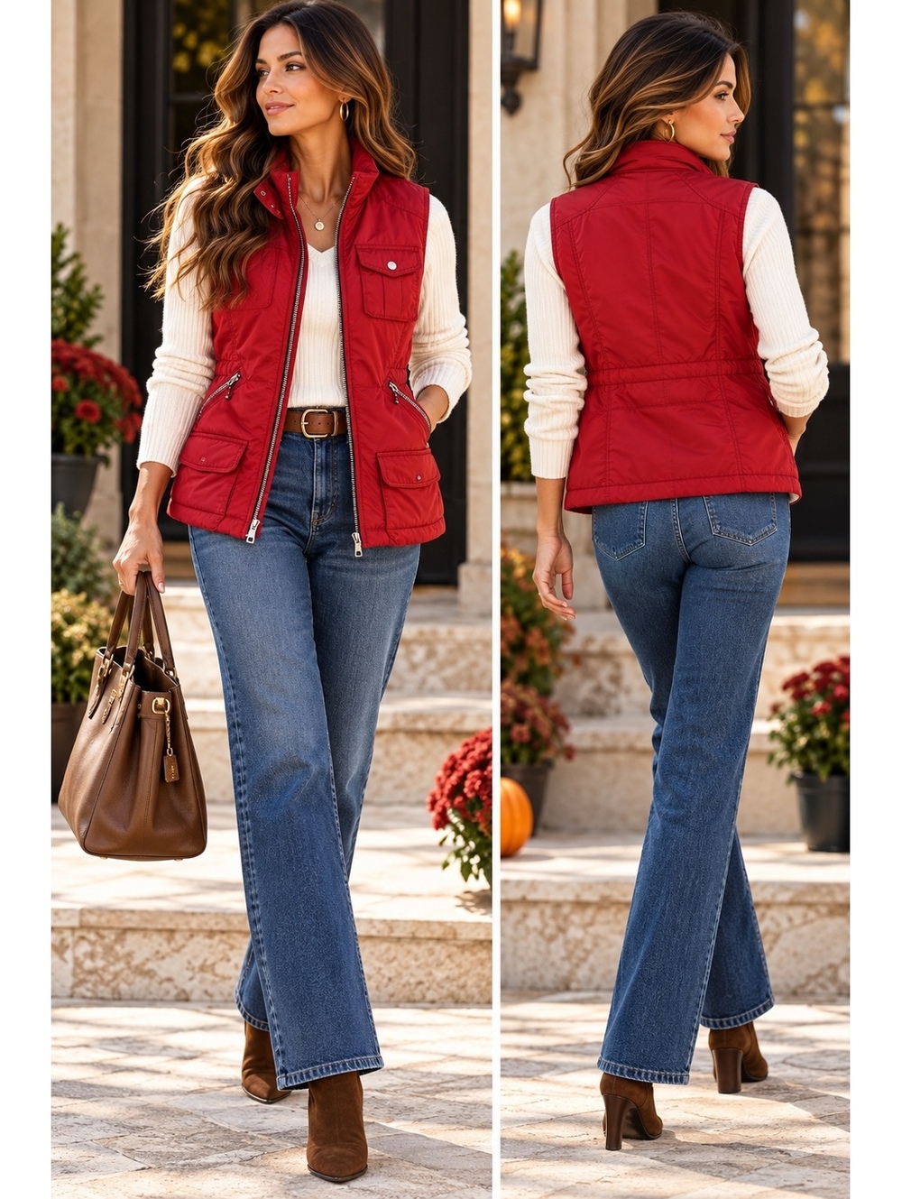 NWT RALPH Ralph Lauren Red Nylon Utility Vest Cinched Waist Women's Small